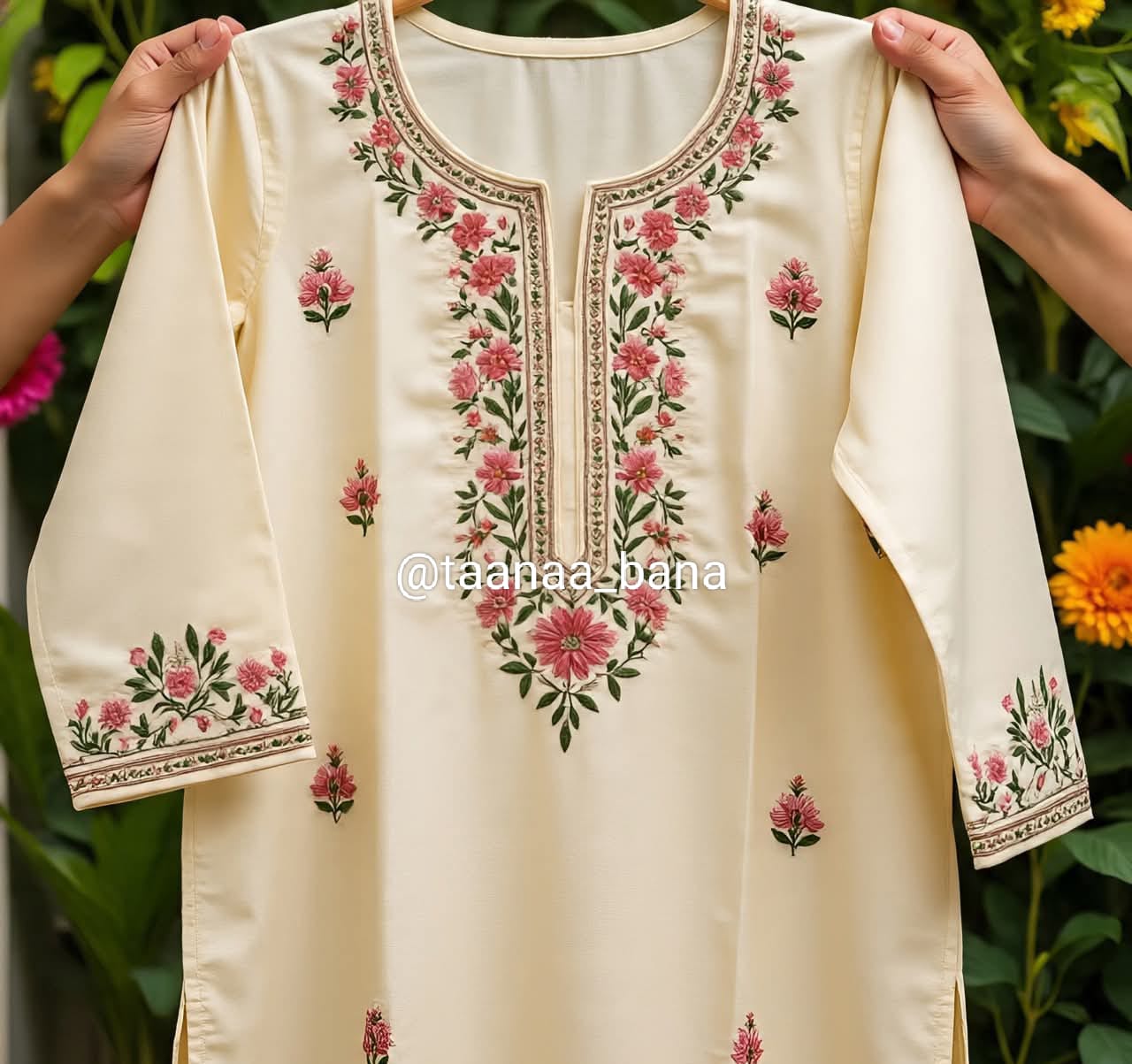 Cream colour- Single Shirt Hand Embroidered