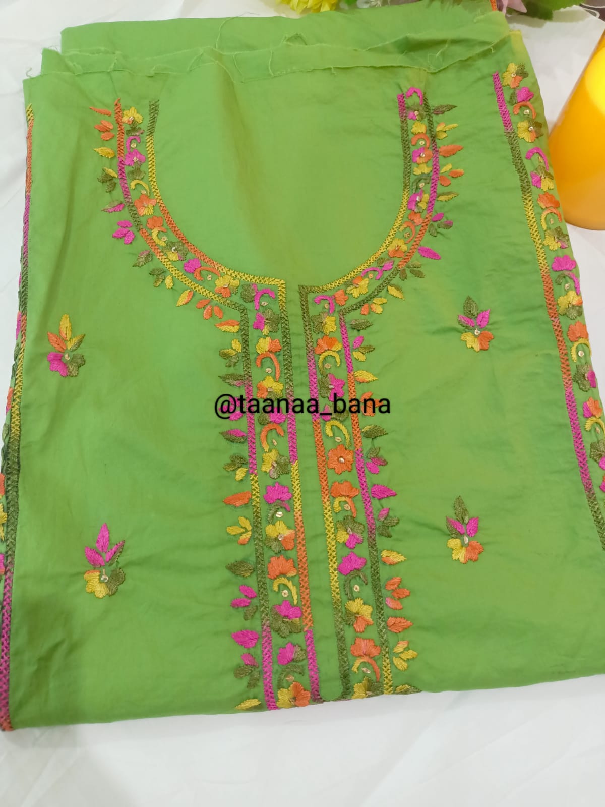 Parrot green-2pc Hand Embroidered