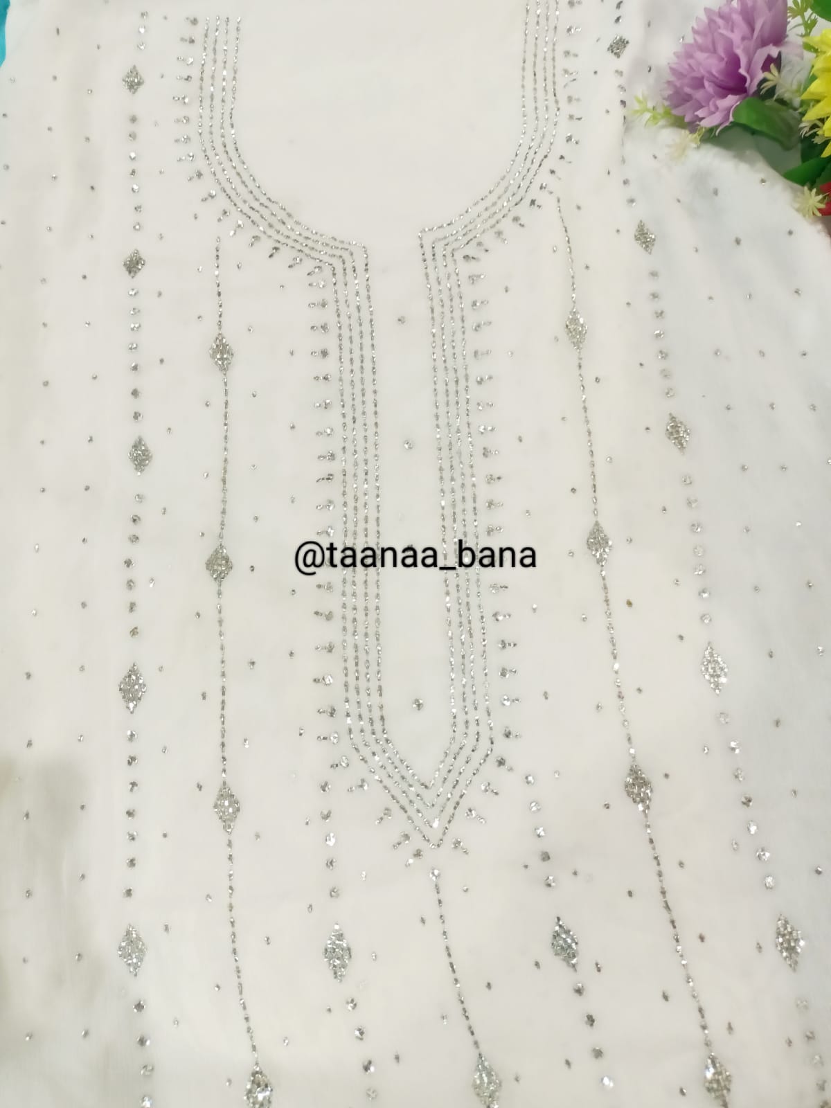 White-2Pc Mukaish Hand Work